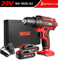 WOSAI New 20V Cordless Drill Electric Screwdriver Mini Wireless Power Driver DC Lithium-Ion Battery 3/8-Inch 2 Speed Power Tools