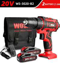 WOSAI New 20V Cordless Drill Electric Screwdriver Mini Wireless Power Driver DC Lithium-Ion Battery 3/8-Inch 2 Speed Power Tools