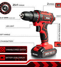 WOSAI New 20V Cordless Drill Electric Screwdriver Mini Wireless Power Driver DC Lithium-Ion Battery 3/8-Inch 2 Speed Power Tools